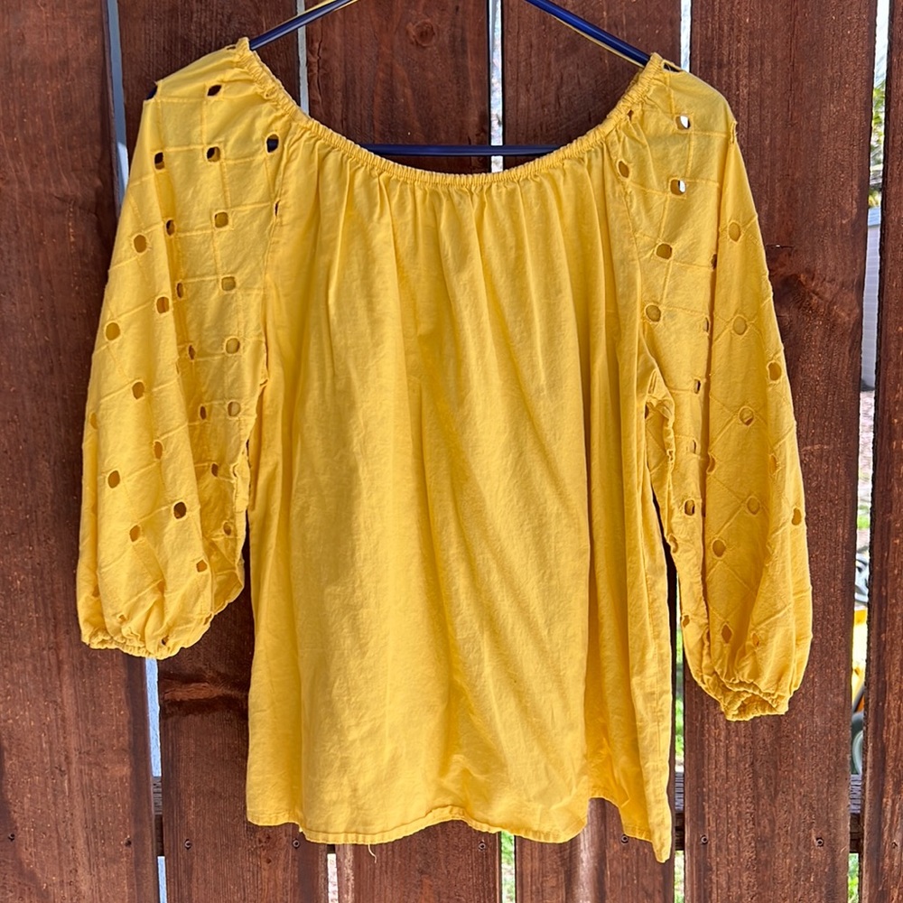 Yellow Eyelet Cotton Peasant Top